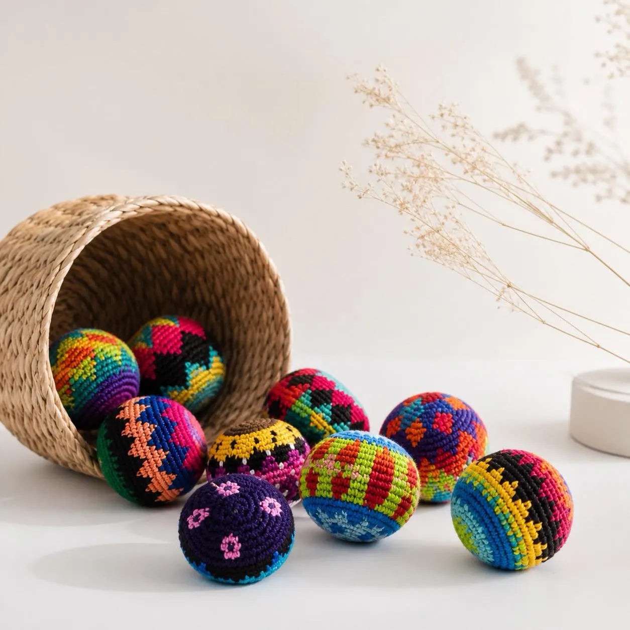 Hand Knit Multicolor Hacky Sack Foot Bag Stress Ball Crochet Bocce Ball - Guatemala