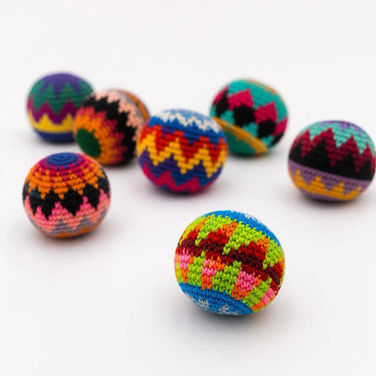 Hand Knit Multicolor Hacky Sack Foot Bag Stress Ball Crochet Bocce Ball - Guatemala