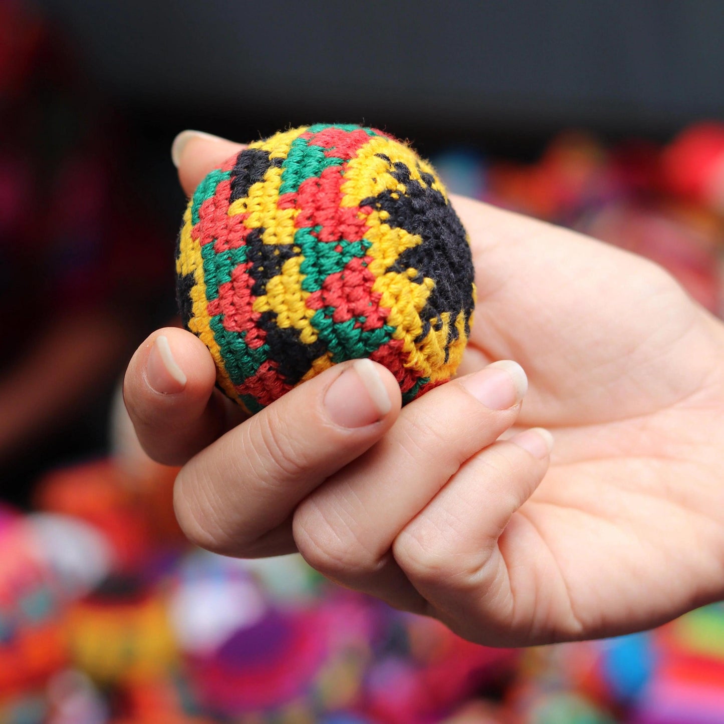 Hand Knit Multicolor Hacky Sack Foot Bag Stress Ball Crochet Bocce Ball - Guatemala
